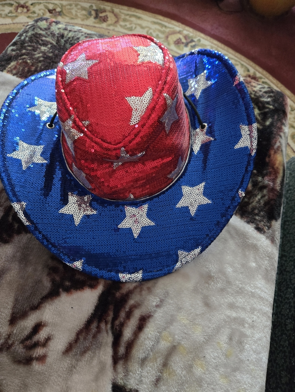 Unisex Red White & Blue American Flag Patriotic Sequin Cowboy Hat 8 1/4"x7.5